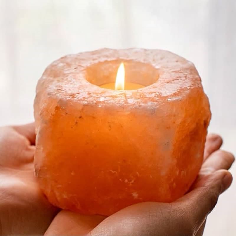 Bougeoir romantique sculpté à la main Olivenorma Lampe de sel rose de l'Himalaya