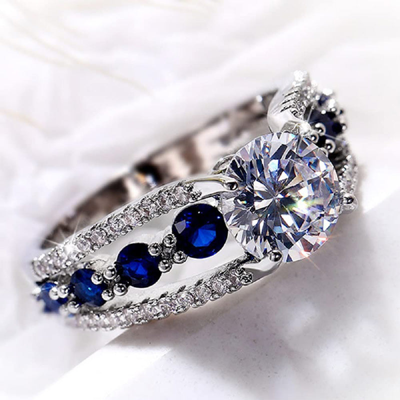 Bague créative en saphir bleu et zircon creux Olivenorma