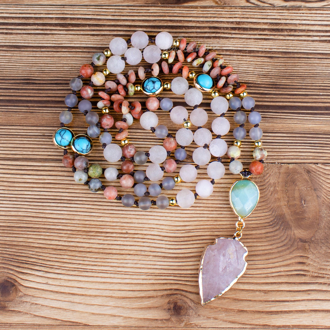 Collier pendentif en pointe de flèche en quartz rose naturel pour prière