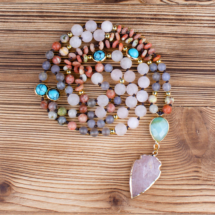 Collier pendentif en pointe de flèche en quartz rose naturel pour prière