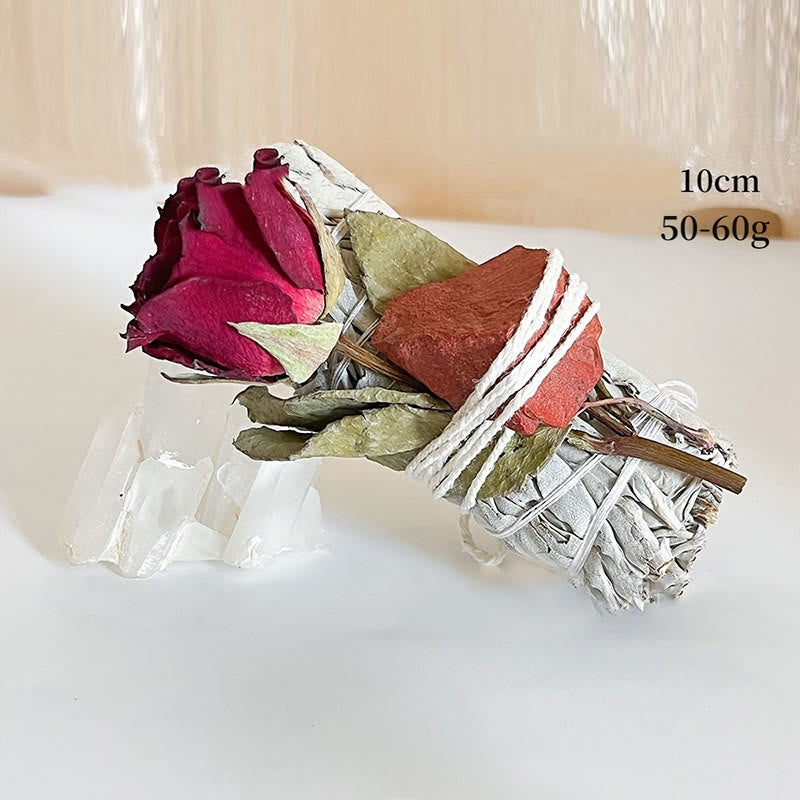 Olivenorma Plante en cristal naturel Rose Fleurs séchées Sauge blanche