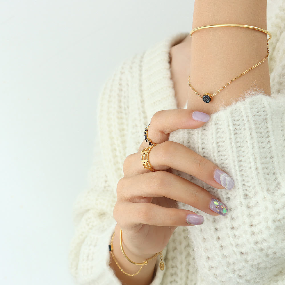 Bracelet double couche en tourmaline noire plaqué or 18 carats Olivenorma