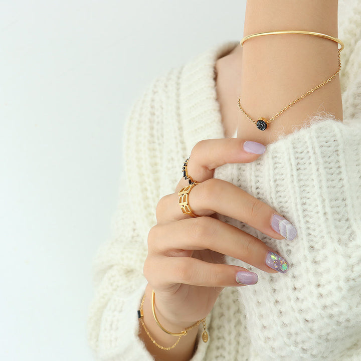 Bracelet double couche en tourmaline noire plaqué or 18 carats Olivenorma