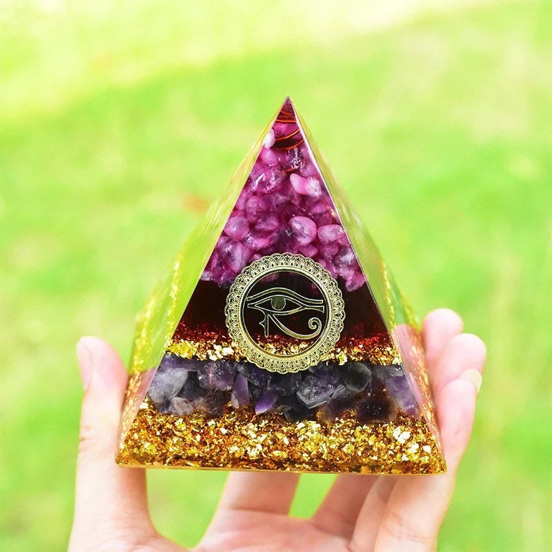 Pyramide d'orgone en cristal d'améthyste rose Olivenorma