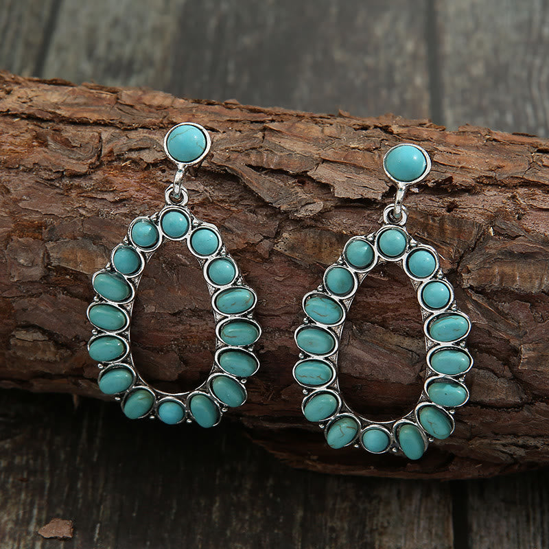 Boucles d'oreilles à tige en turquoise et forme de goutte d'eau de style bohème Olivenorma