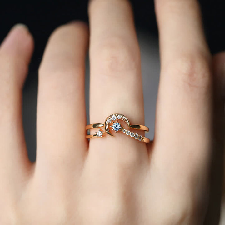 Bague en zircon lune et étoile