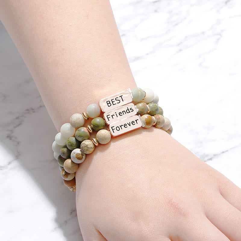 Ensemble de 3 bracelets gravés Olivenorma Natural Gemstone Best Friend Forever