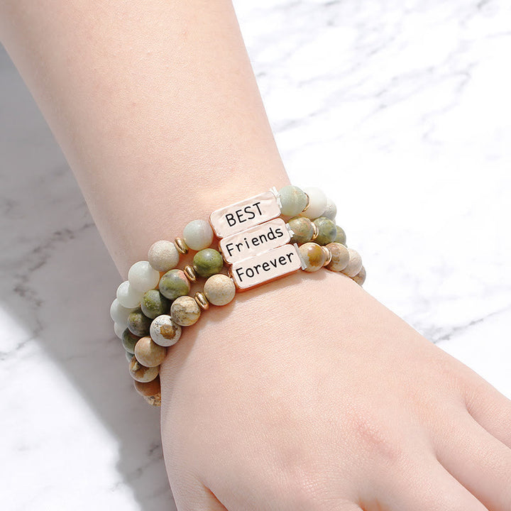 Ensemble de 3 bracelets gravés Olivenorma Natural Gemstone Best Friend Forever