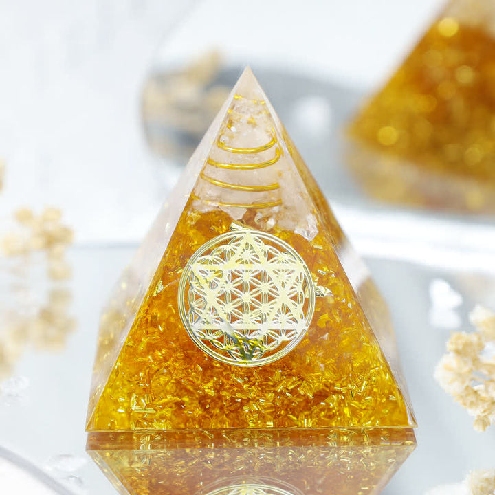 Citrine Olivenorma Richesse Cube de Métatron Pyramide d'orgone