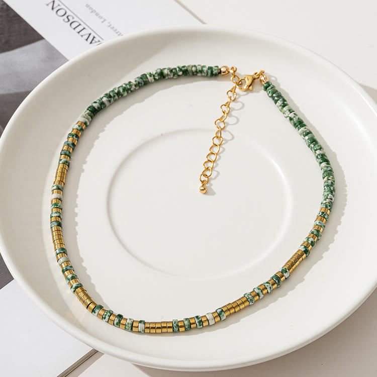 Collier de perles empilables en agate mousse émeraude Olivenorma