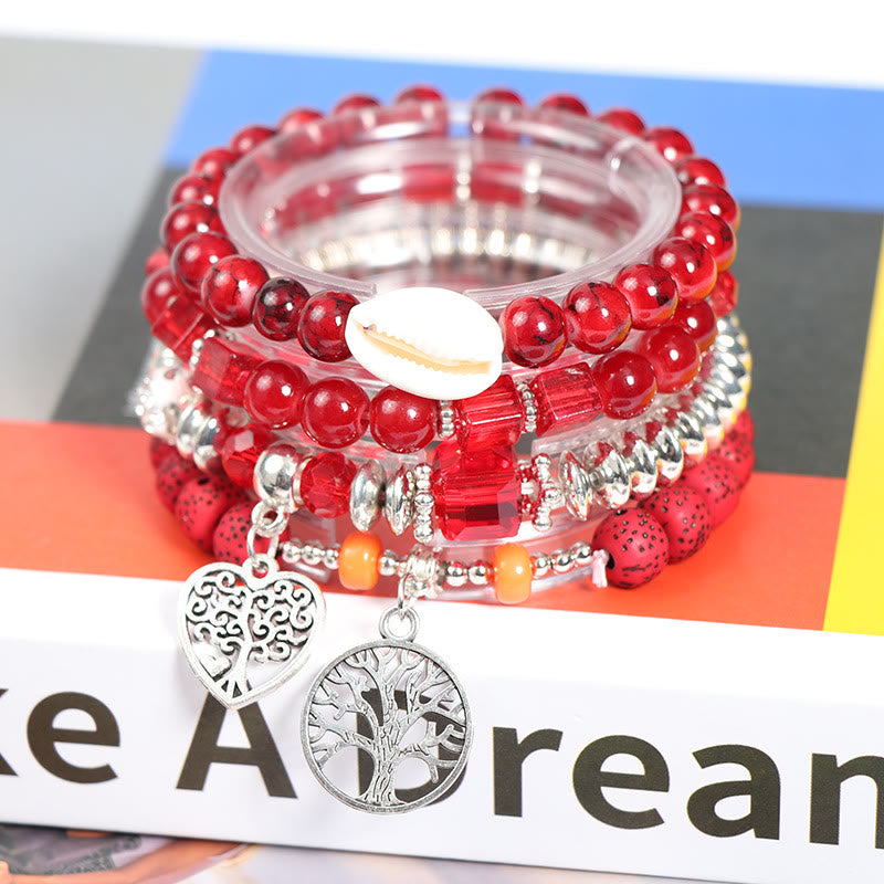 Ensemble de bracelets à perles avec pendentif en forme de cœur et arbre de vie Olivenorma