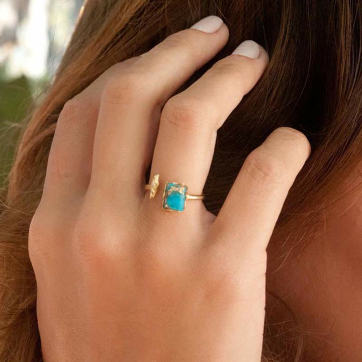 Bague ajustable en turquoise béohémienne Olivenorma