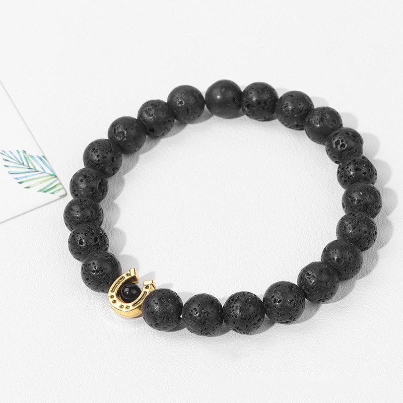 Bracelet pendentif fer à cheval en perles de pierre naturelle Olivenorma de 8 mm