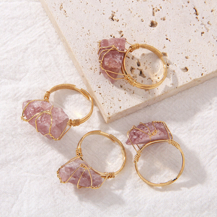 Bague en pierre précieuse naturelle irrégulière enroulée en fil de fer brut Olivenorma