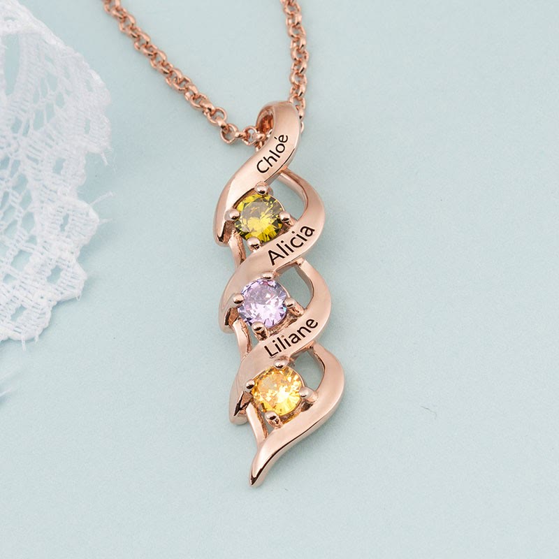 Collier personnalisé avec 1 à 6 gravures et pierres de naissance