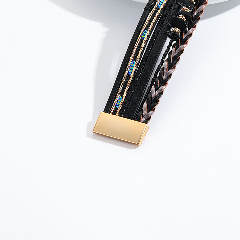 Bracelet en cuir avec breloque en forme de cœur et perles en cristal naturel Olivenorma