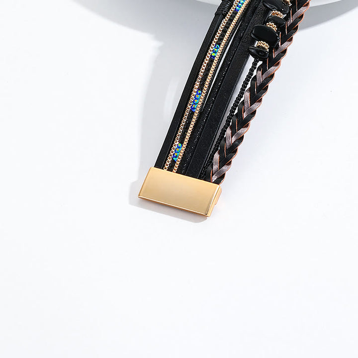 Bracelet en cuir avec breloque en forme de cœur et perles en cristal naturel Olivenorma