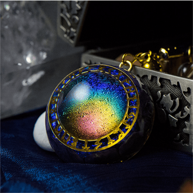 Collier Orgone avec pendentif étoile en tourmaline arc-en-ciel et bague chrono Olivenorma