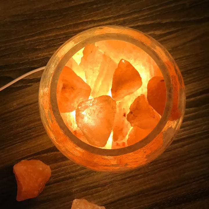 Lampe de sel rose de l'Himalaya avec réservoir en verre craquelé et glace créative Olivenorma