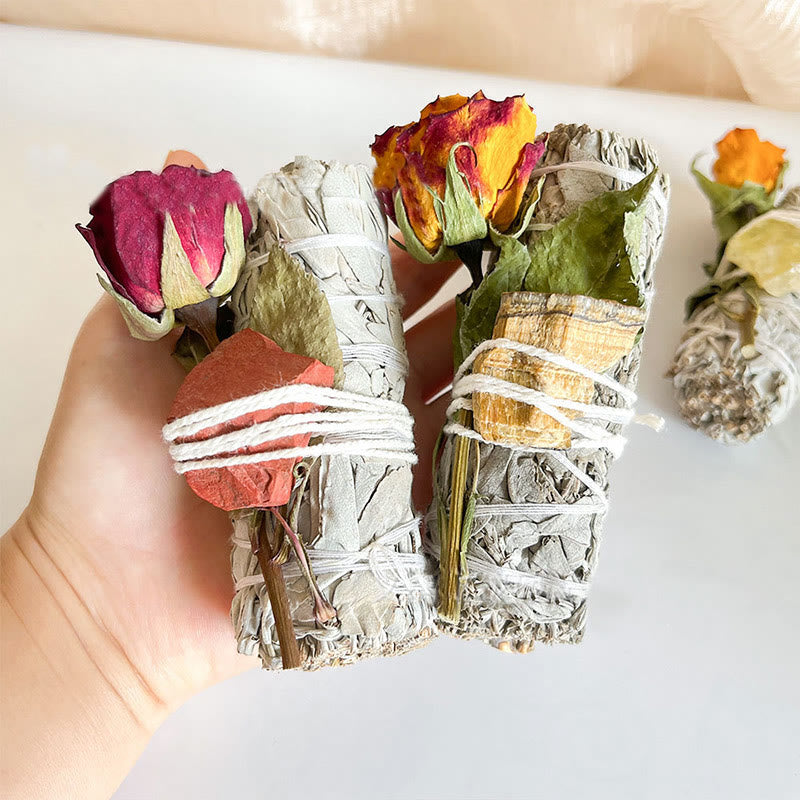 Olivenorma Plante en cristal naturel Rose Fleurs séchées Sauge blanche