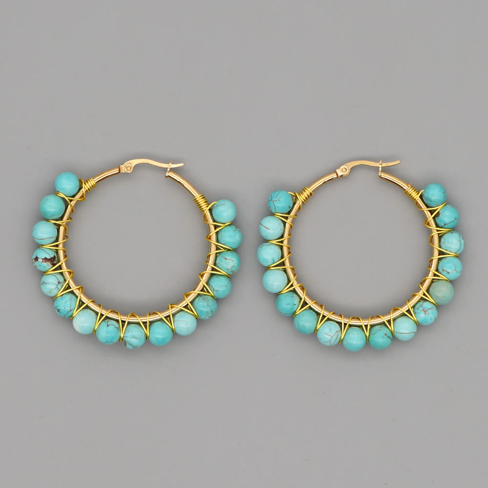 Boucles d'oreilles créoles larges en perles de cristal naturel Olivenorma Boho