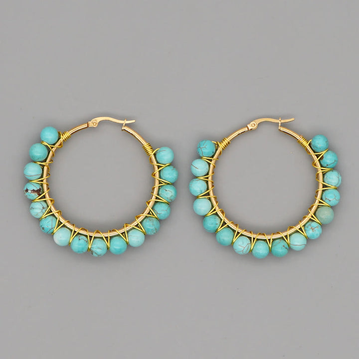 Boucles d'oreilles créoles larges en perles de cristal naturel Olivenorma Boho