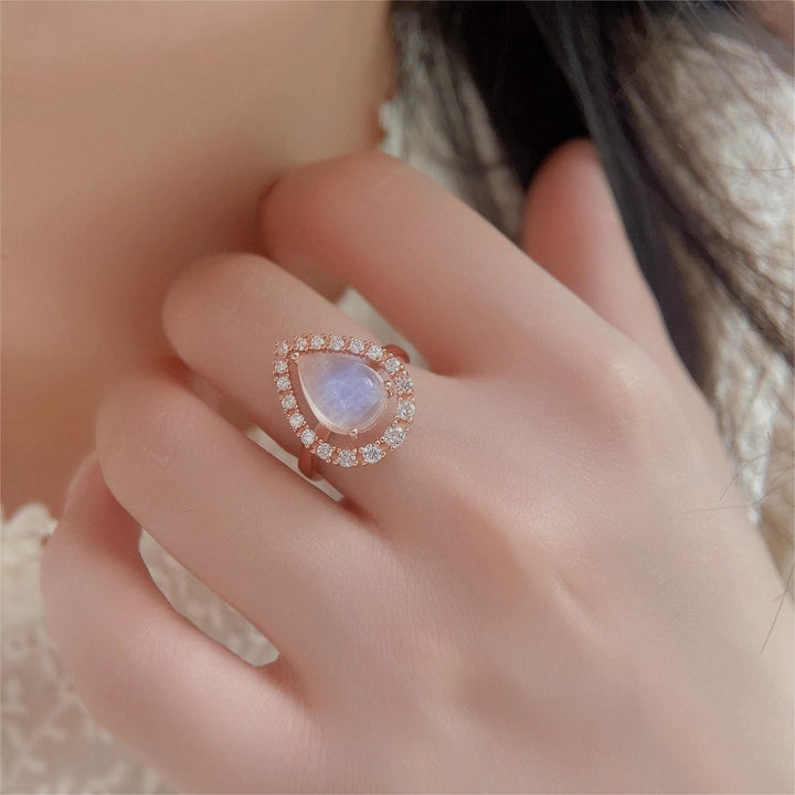 Bague Olivenorma en or rose S925 avec zircon blanc et pierre de lune en forme de goutte d'eau