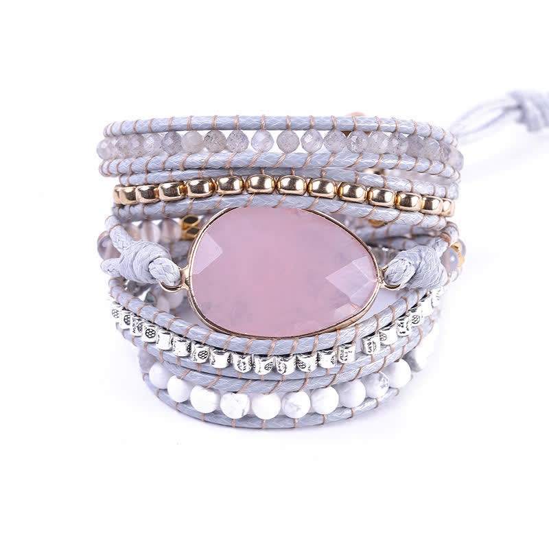 Bracelet enroulé tricoté à la main en quartz rose délicat et turquoise blanche Olivenorma