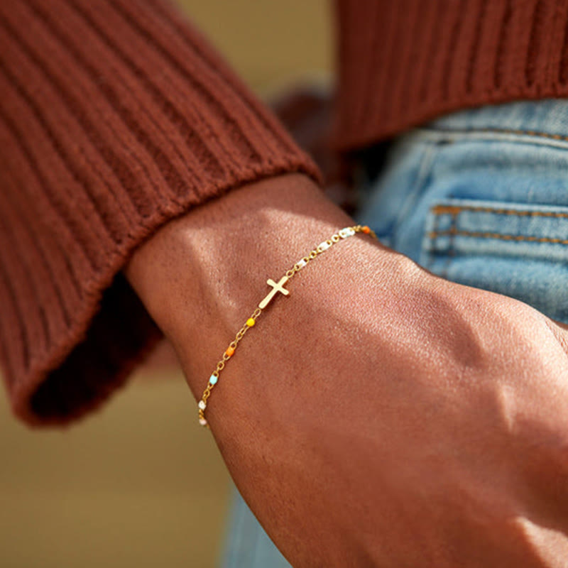 Bracelet en émail coloré avec croix du Christ Olivenorma
