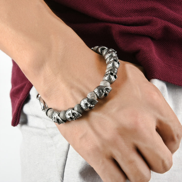 Bracelet Olivenorma en acier inoxydable fait main avec œil de tigre naturel