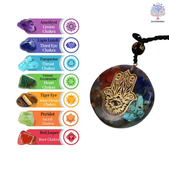 Collier symbole du mauvais œil en pierre de cristal naturel des chakras Olivenorma