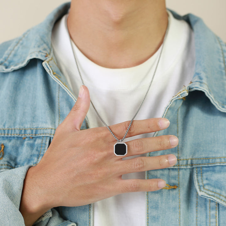 Collier long à chaîne pour homme avec pendentif carré Olivenorma