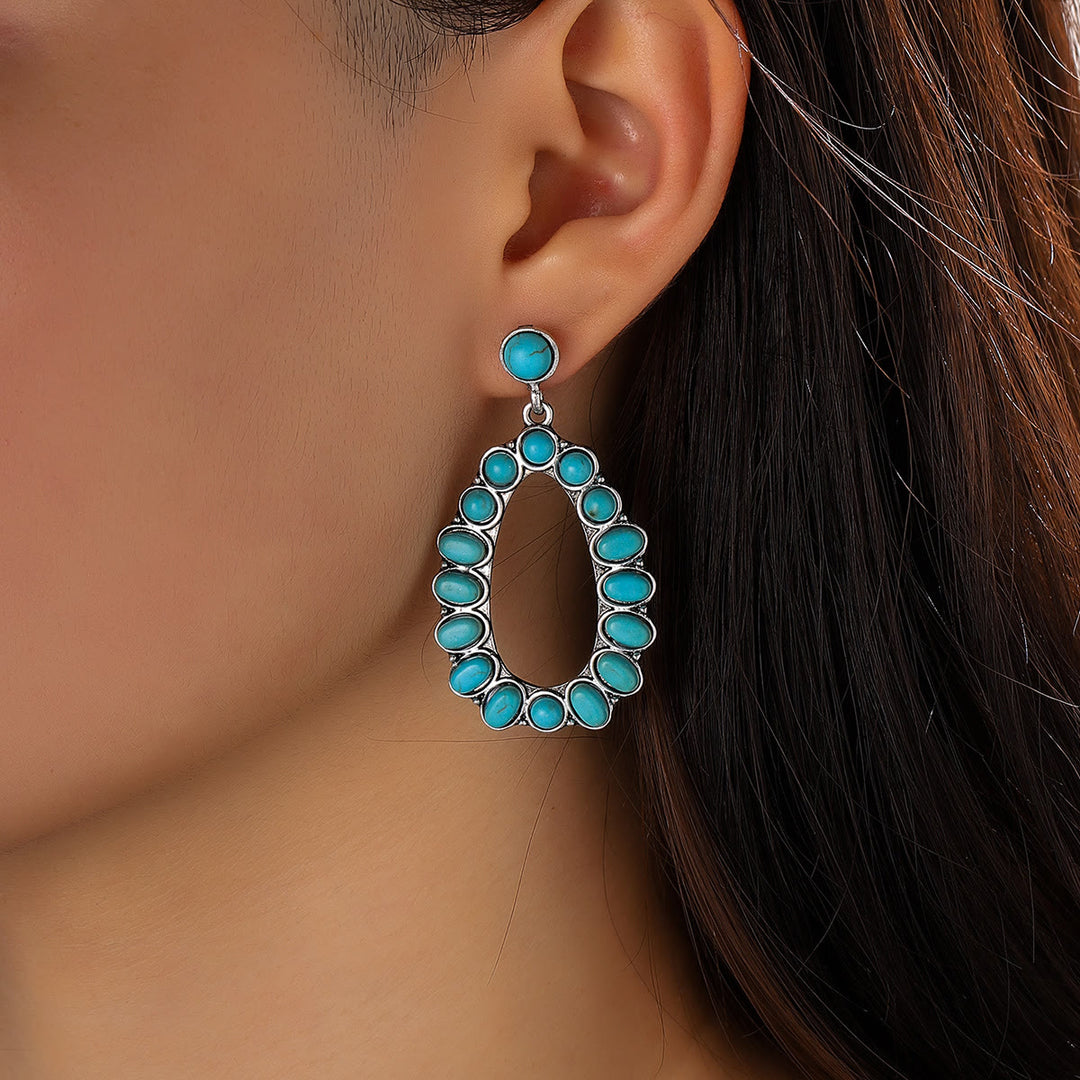 Boucles d'oreilles à tige en turquoise et forme de goutte d'eau de style bohème Olivenorma