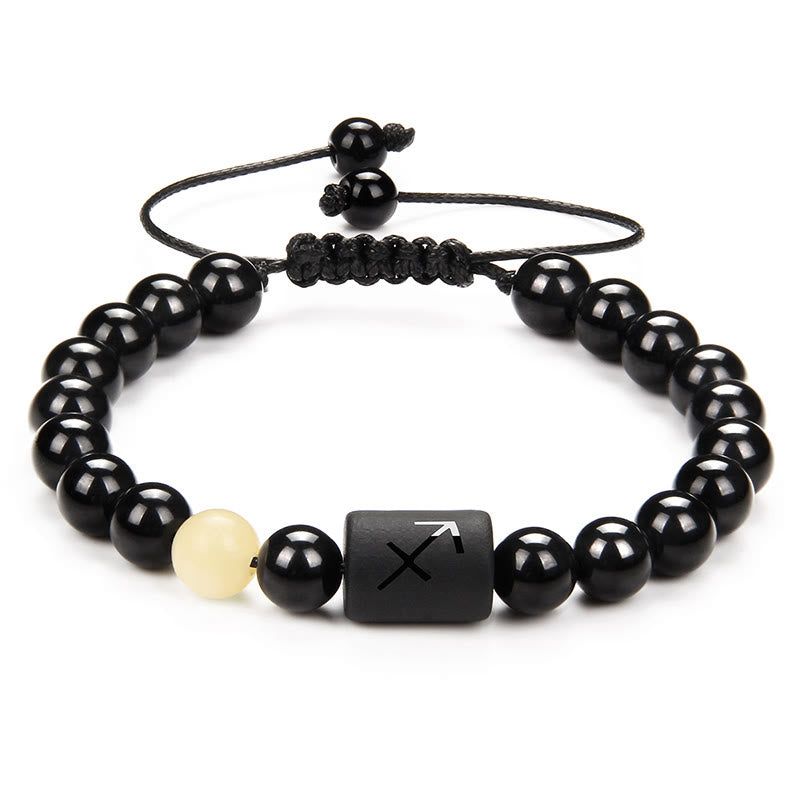 Bracelet tissé pour homme en onyx noir naturel avec signe du zodiaque Olivenorma