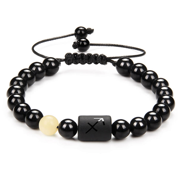 Bracelet tissé pour homme en onyx noir naturel avec signe du zodiaque Olivenorma