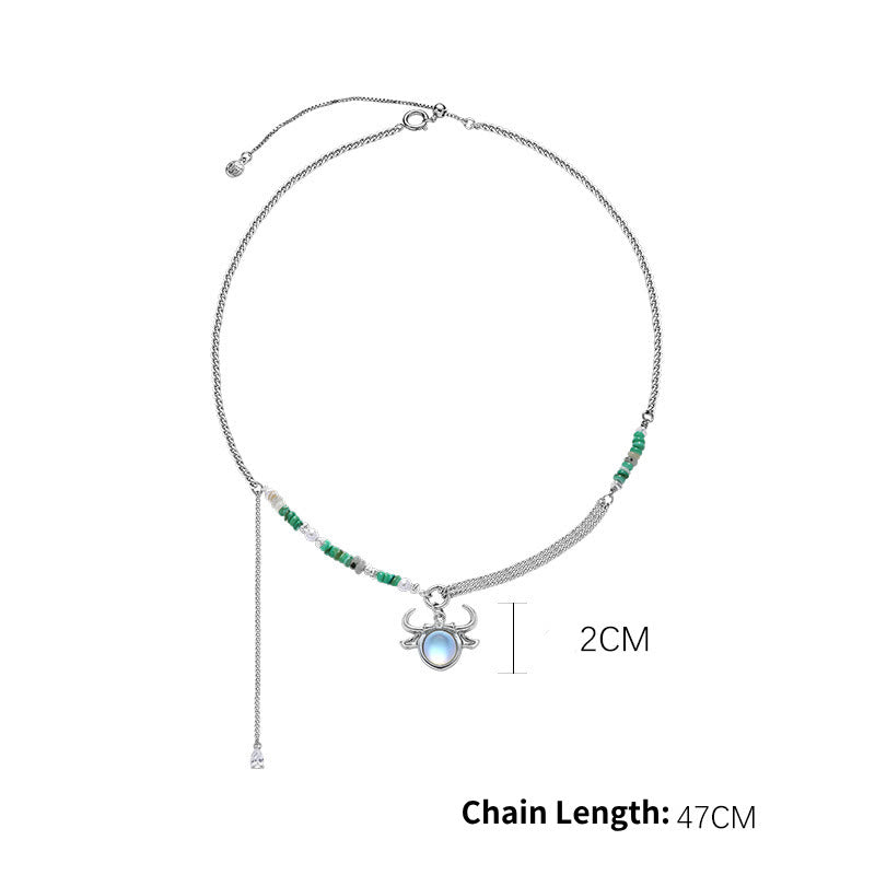 Collier pendentif en alliage avec pierre de lune et zodiaque Olivenorma