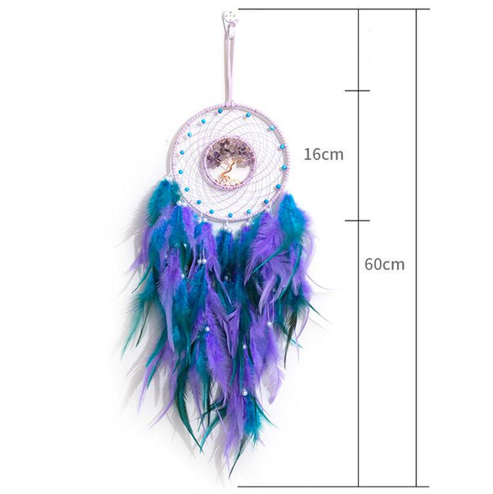 Attrape-rêves en cristal arbre de vie avec plumes phosphorescentes Olivenorma