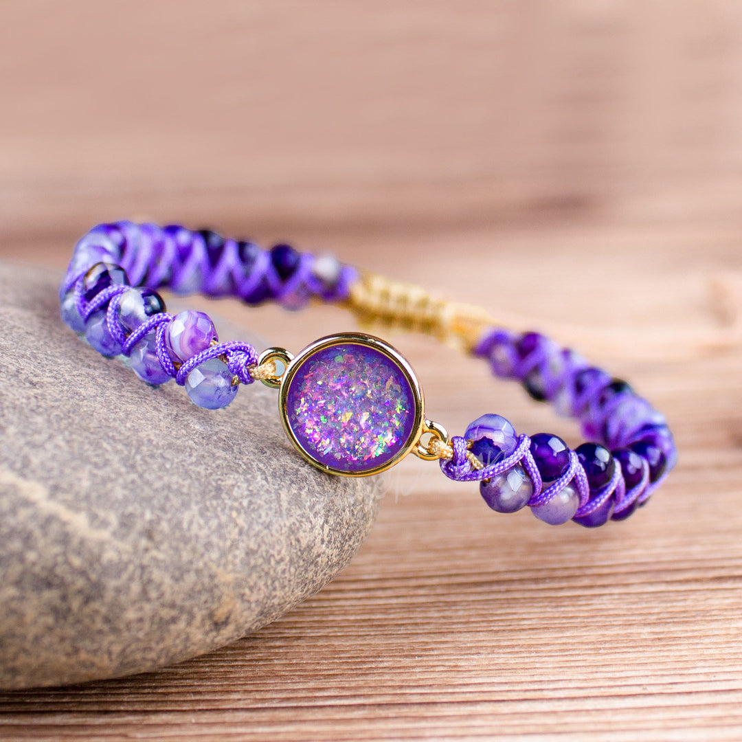 Bracelet tissé pour femme en agate violette Olivenorma