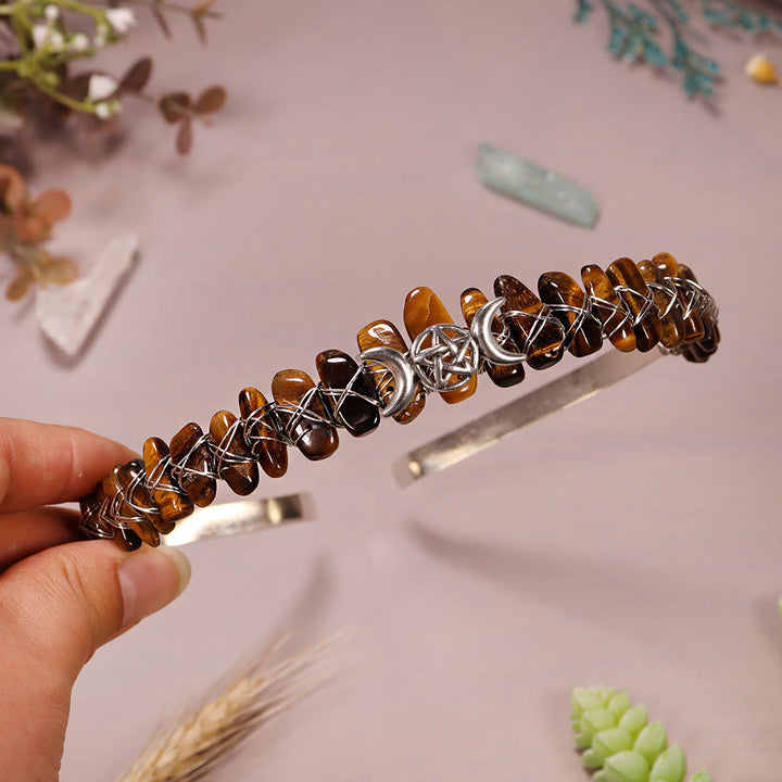 Couronne en cristal tissée en forme d'étoile de lune et de gravier naturel Olivenorma