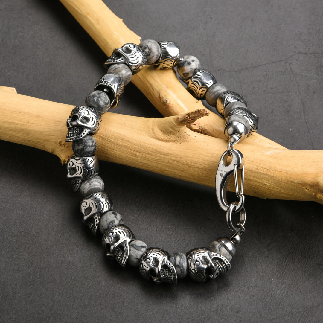 Bracelet Olivenorma en acier inoxydable fait main avec œil de tigre naturel