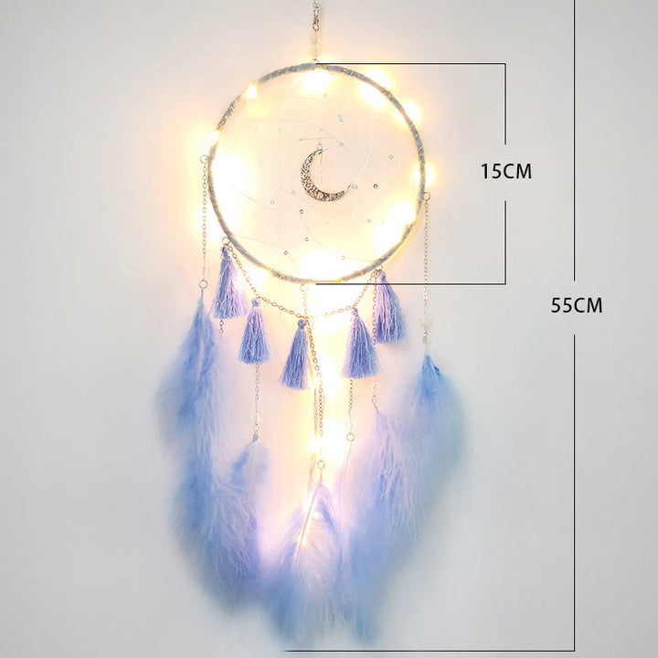 Pendentif attrape-rêves en forme de lune en plumes blanches de fée Olivenorma