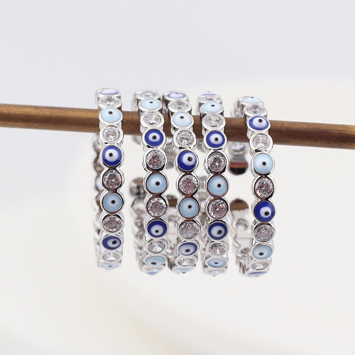 Bague ajustable en zircon blanc avec mauvais œil coloré Olivenorma