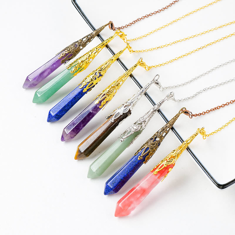 Pendule à chaîne en cuivre doré et argent avec cristaux naturels Olivenorma