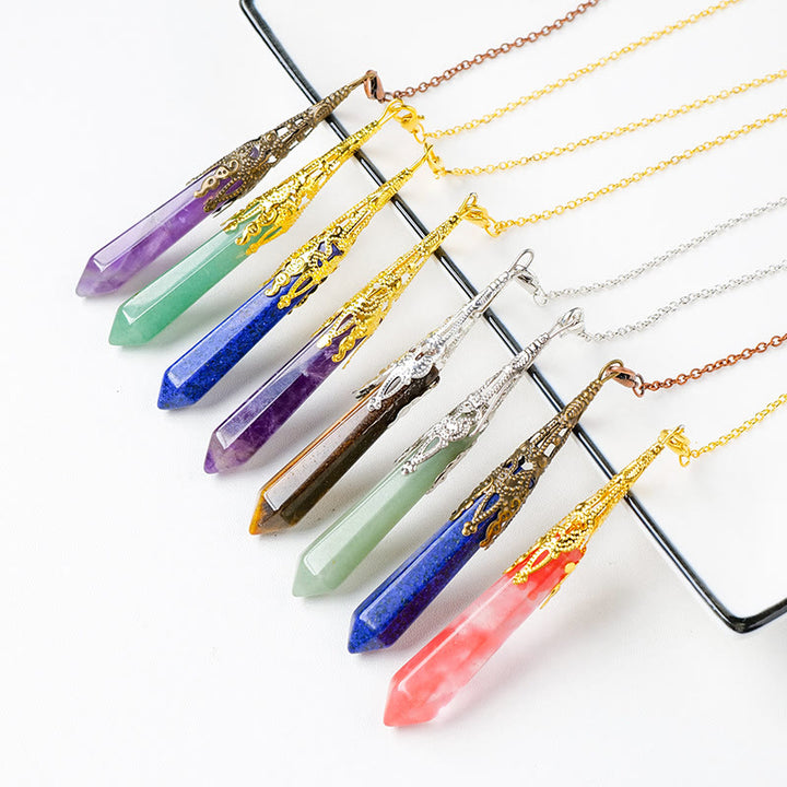 Pendule à chaîne en cuivre doré et argent avec cristaux naturels Olivenorma