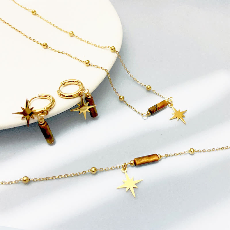 Collier et bracelet avec pendentif étoile en œil de tigre naturel Olivenorma