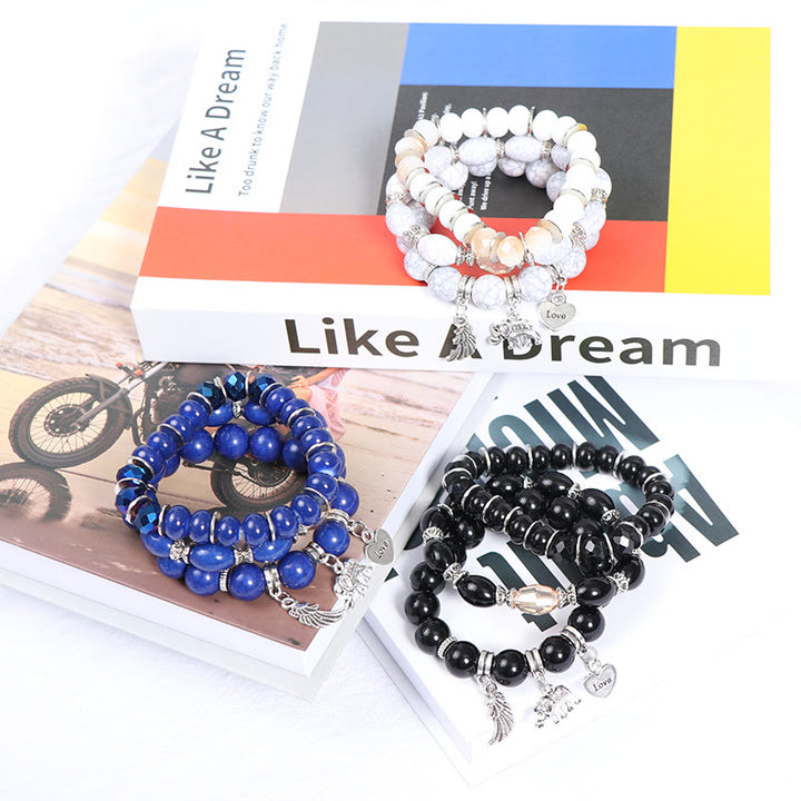 Ensemble de bracelets à perles avec pendentif en forme de cœur et ailes d'éléphant Olivenorma