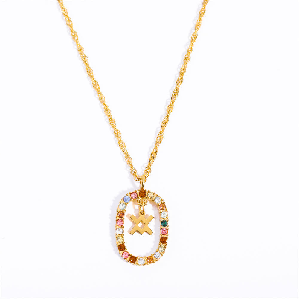 Collier constellation du zodiaque ovale ajouré en zircon Olivenorma