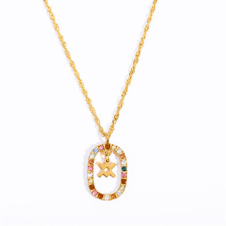 Collier constellation du zodiaque ovale ajouré en zircon Olivenorma