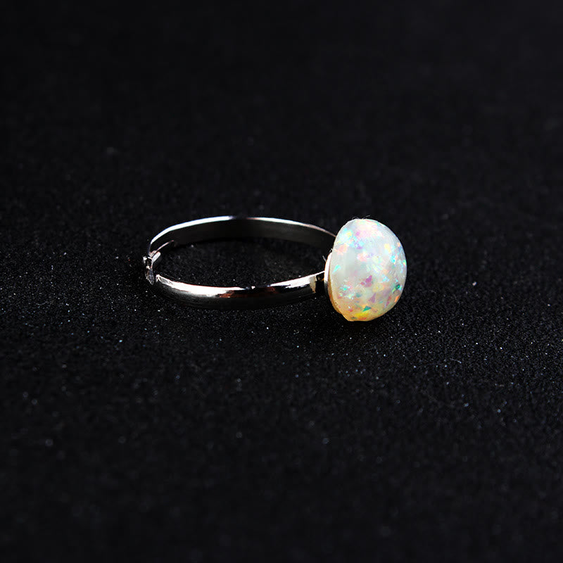 Bague ajustable simple en demi-cercle avec opale et pierre de lune Olivenorma