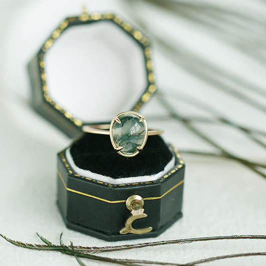 Bague en argent 925 avec agate mousse ovale naturelle Olivenorma